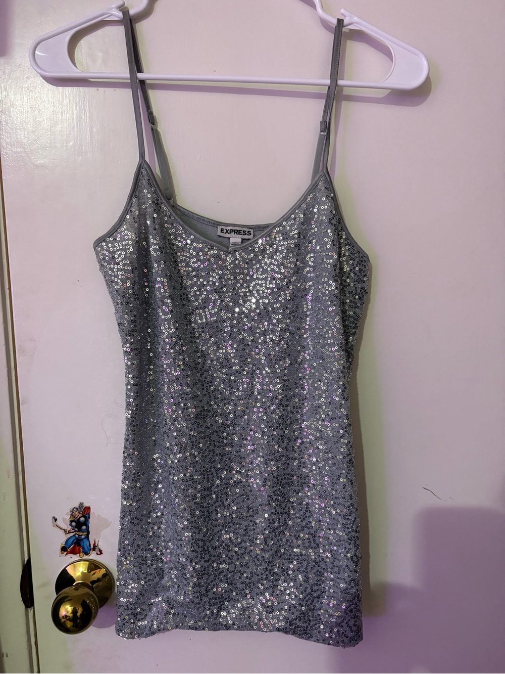 Express Silver Sequin Mini Slip Dress